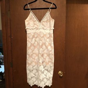 Nude Dress with White Lave Overlay